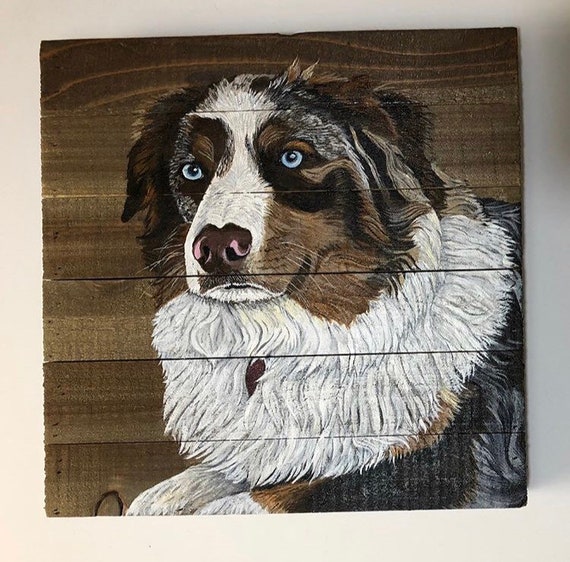 Australian Shepherd Pet Portraits Custom Hand Painted Dog Etsy