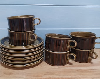 Set Of Six Arabia Kosmos Cups And Saucers Olive Green