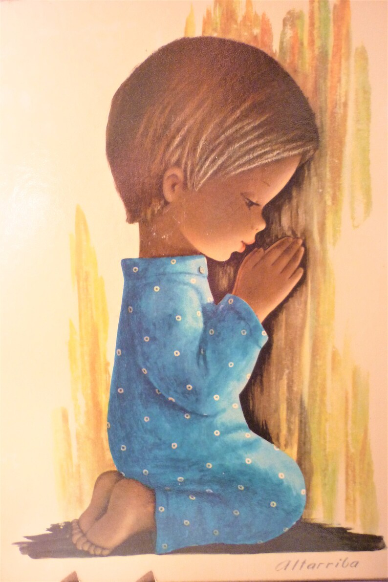 Altarriba Retro Praying Boy Wall Art Etsy