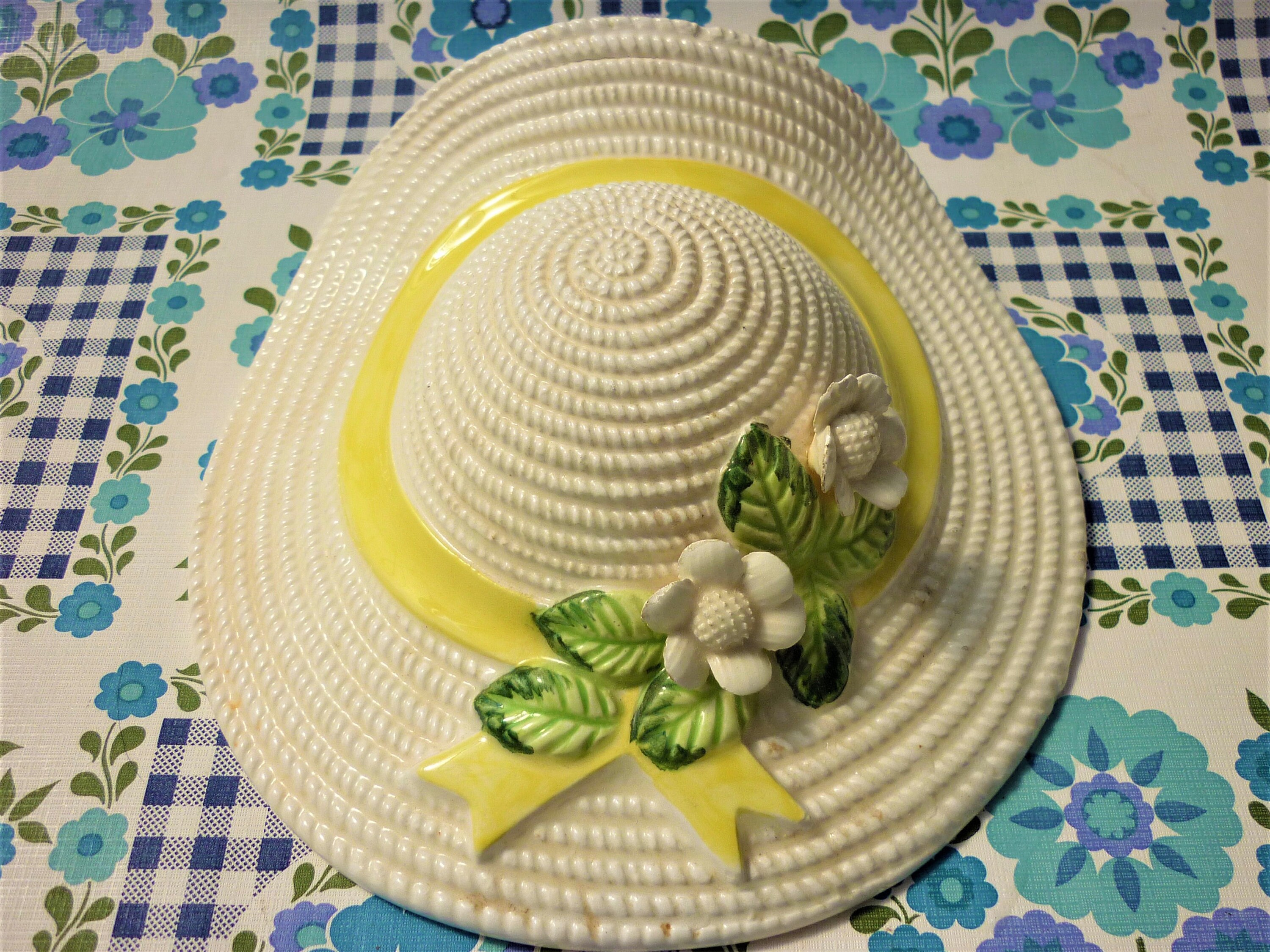 Vintage Ceramic Straw Hat Wall Hanging Vase Etsy