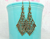 Vintage style filigree earrings antiqued brass lacey drop earrings jewelry gift for her American made nickel free brass hypoallergenic