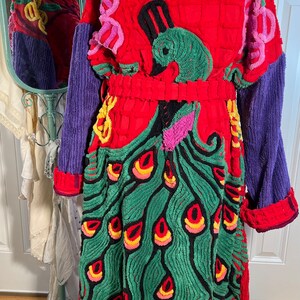 3XL glorious and plush Red Hat Society Peacock chenille bathrobe upcycled from vintage hand tufted chenille bedspreads image 9