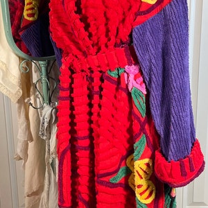 3XL glorious and plush Red Hat Society Peacock chenille bathrobe upcycled from vintage hand tufted chenille bedspreads image 8