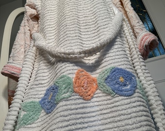 Small, soft and pretty “Tiny Angel” vintage chenille bathrobe upcycled from hand tufted chenille bedspreads