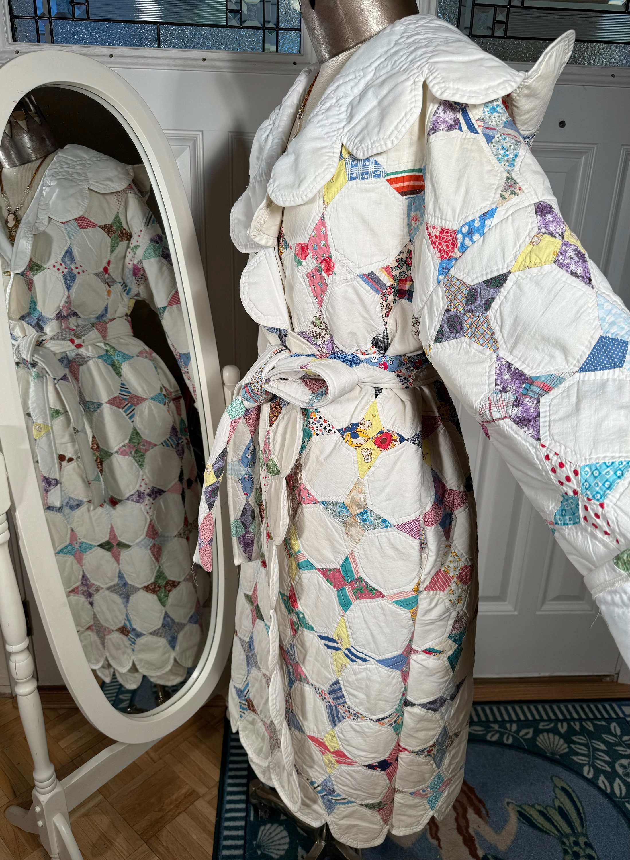 XL Soft ‘hummingbird’ Pattern Patchwork Coat Upcycled From Vintage ...