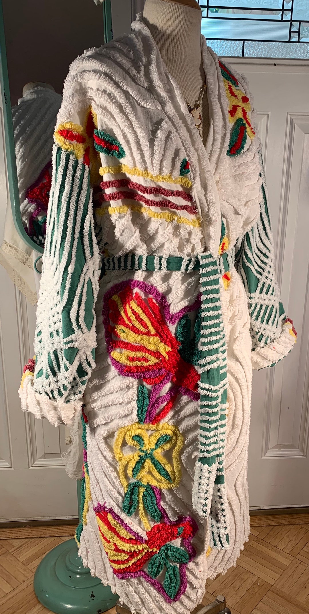 Medium Super Plush skittles Triple Peacock Chenille Bathrobe Upcycled ...