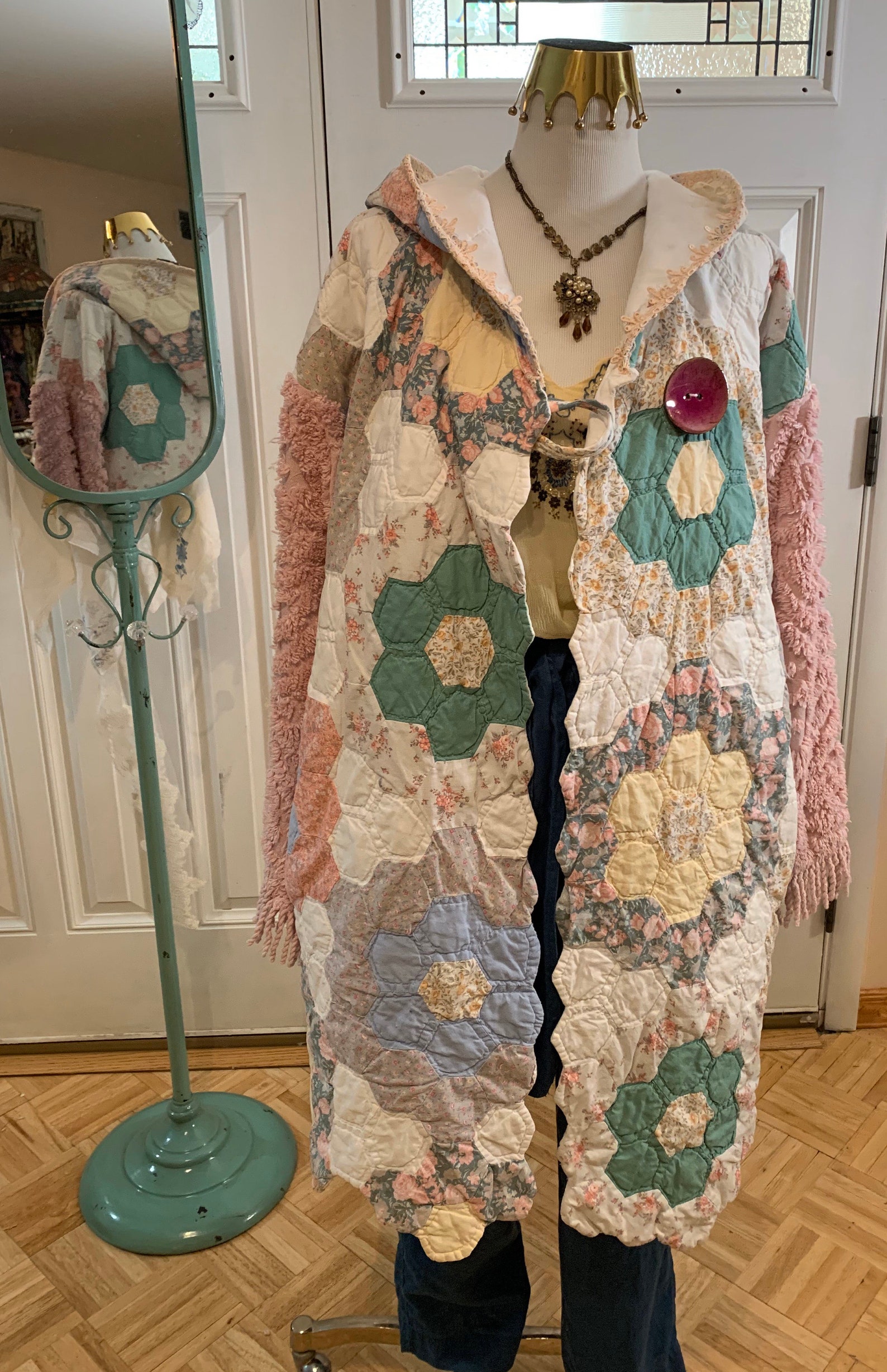 Upcycled Grandmothers Flower Garden Quilt and Chenille Coat - Etsy