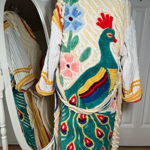 Small super plush “Earth Angel” vintage chenille bathrobe upcycled from hand tufted chenille bedspread