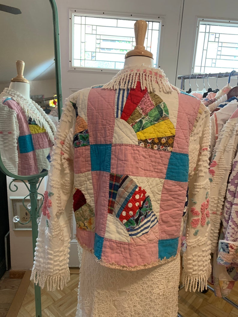 Upcycled quilt and chenille jacket | Etsy