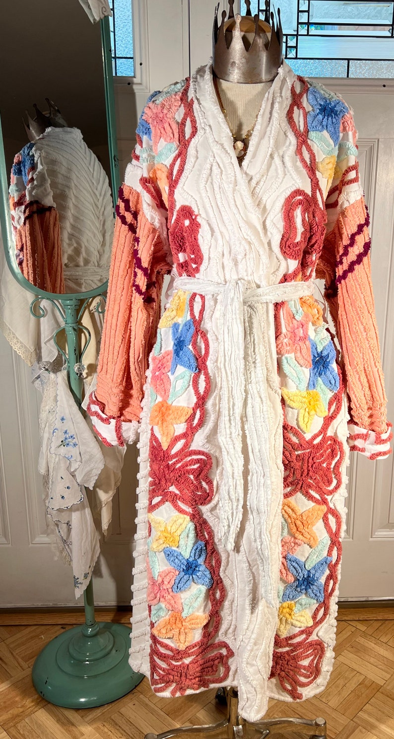 Large Plush full Frontal Flowers Chenille Bathrobe Upcycled Etsy