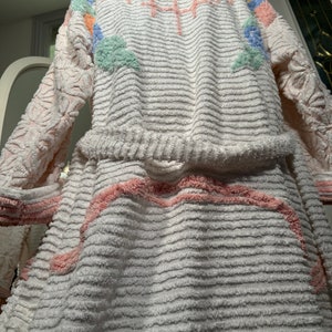 2XL heavy “Copper Lattice Flowers” vintage chenille bathrobe upcycled from hand tufted chenille bedspreads