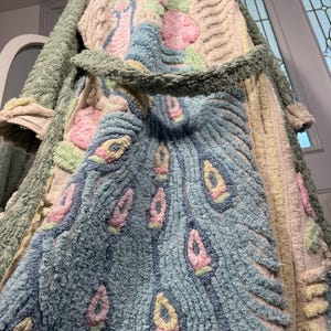 medium VERY plush “Pastel Peacock” chenille bathrobe upcycled from NEW chenille bedspread