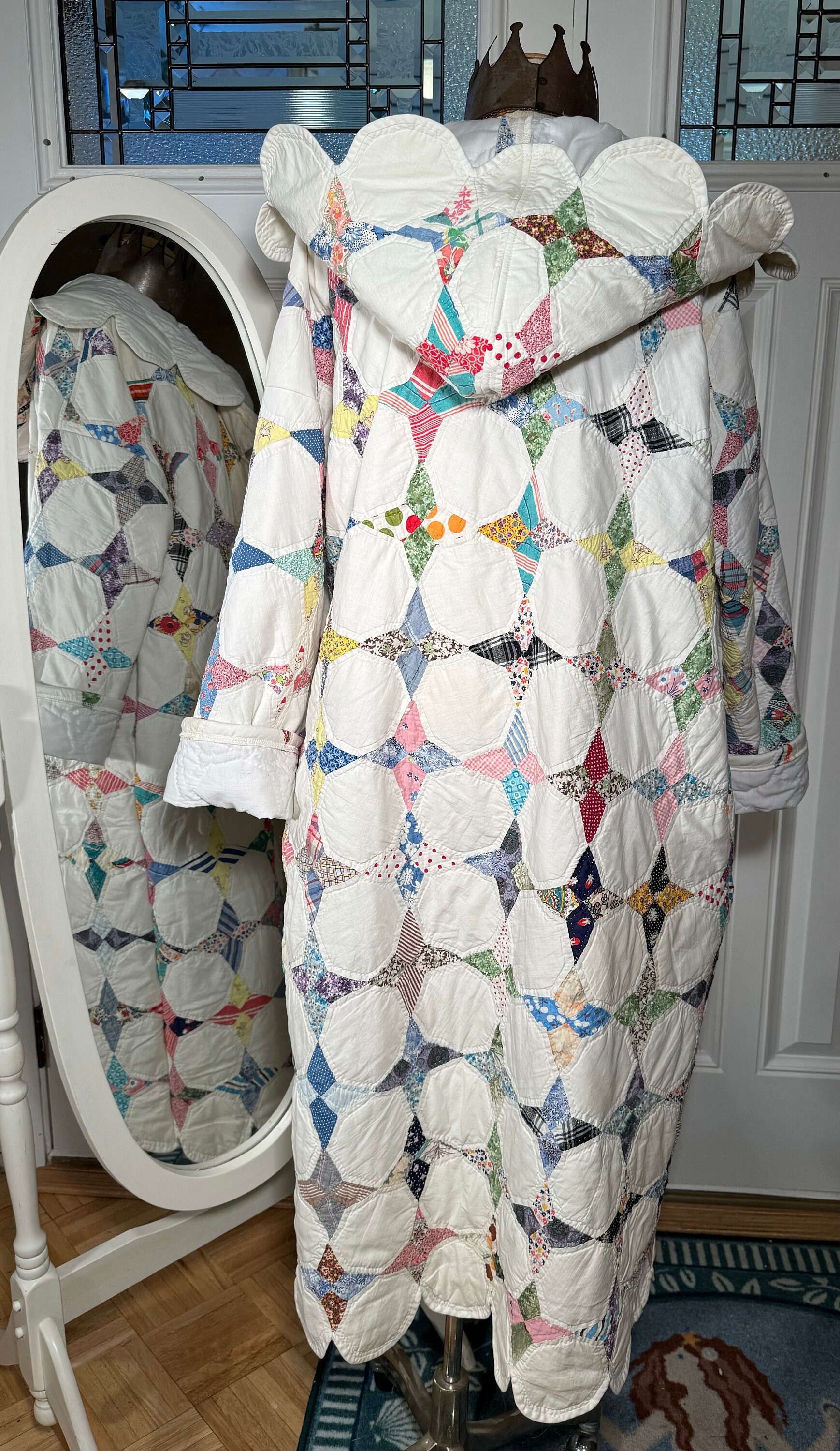 XL Soft ‘hummingbird’ Pattern Patchwork Coat Upcycled From Vintage ...