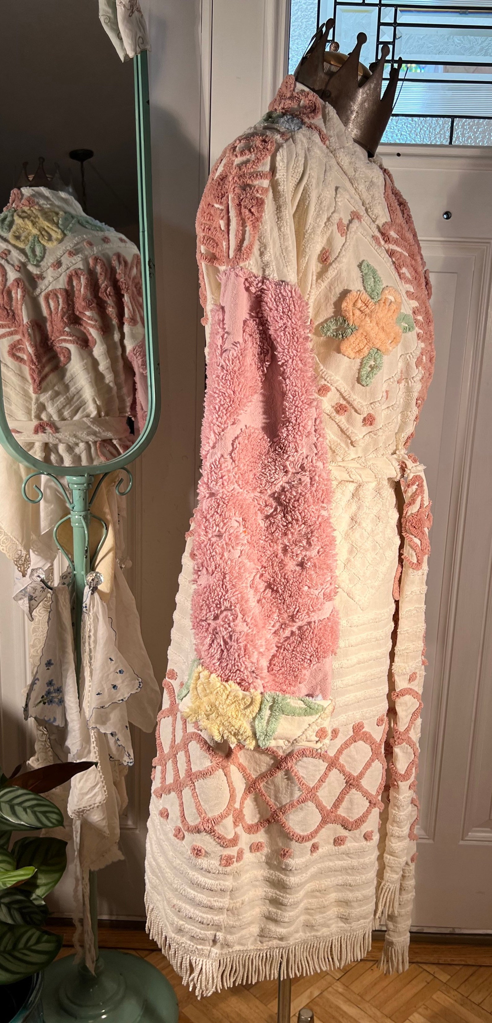 Large Heavy buttery Pink Fringe Chenille Bathrobe Upcycled Etsy
