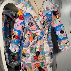 Large NEW ‘grandmothers garden’ quilt coat upcycled from new handmade patchwork quilt