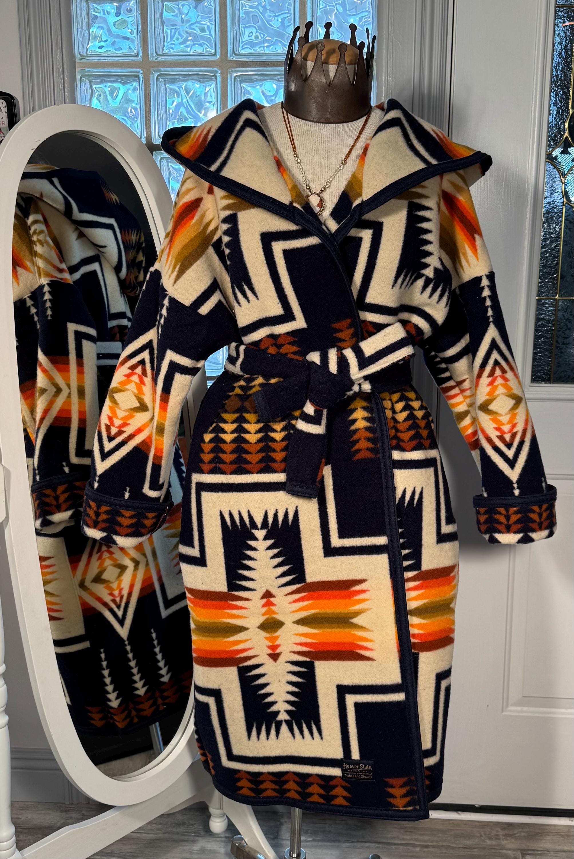 XL pristine NEW ‘famous maker’ wool coat with hood upcycled from ‘famous maker’ wool blanket please read description