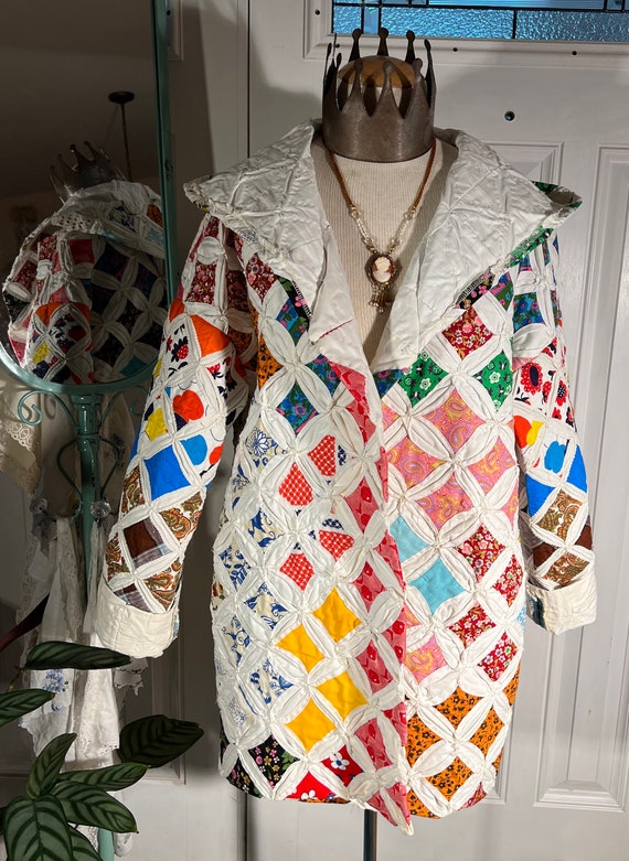 Medium Bright 'cathedral Window' Patchwork Quilt Coat With