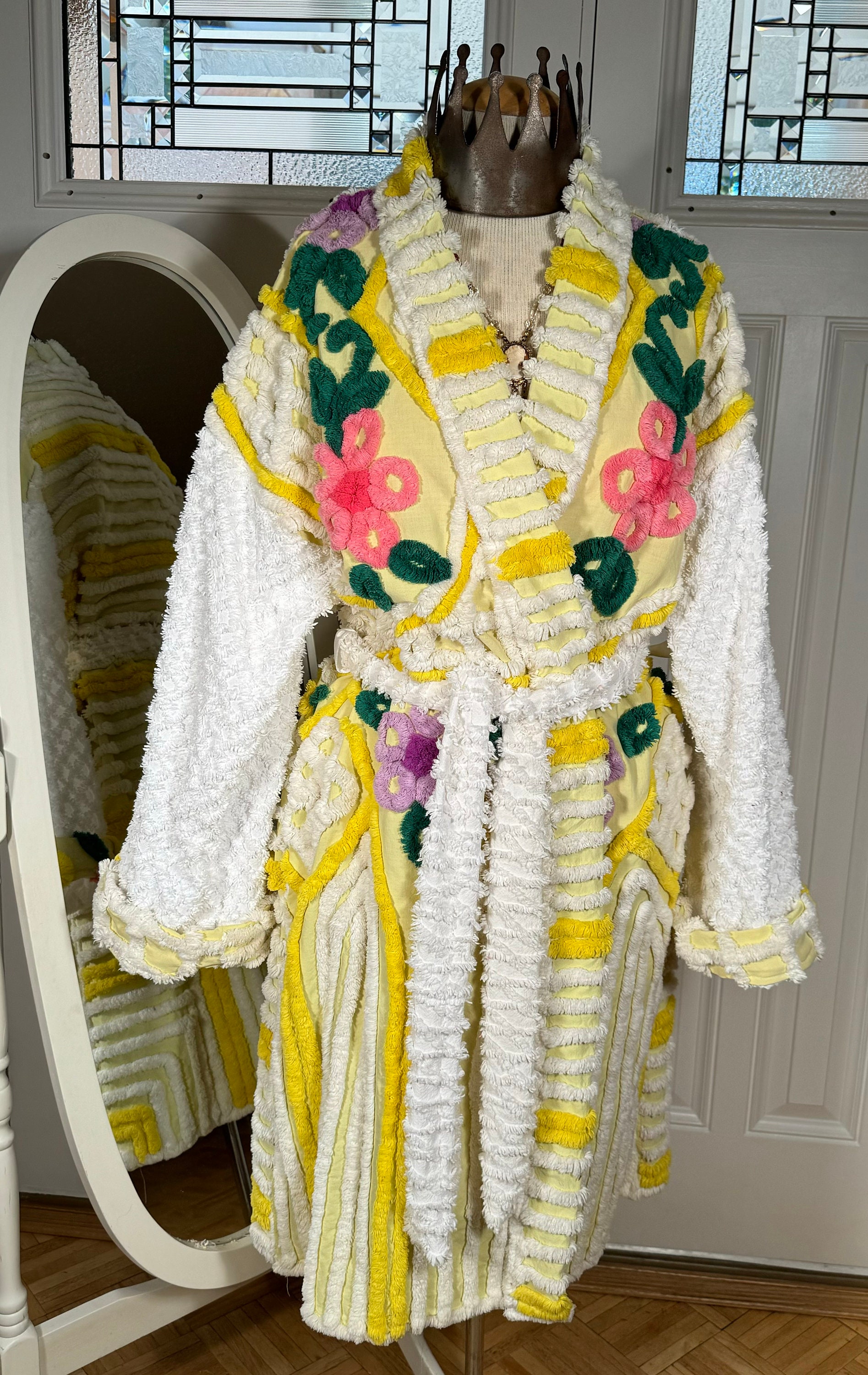 Large Plush Shorter pink Lemonade Chenille Bathrobe Upcycled From Vintage Chenille Bedspreads Etsy Canada