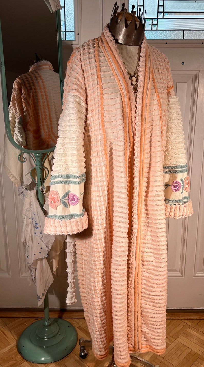 Xl Heavy peachy Waffles Chenille Bathrobe Upcycled From Etsy