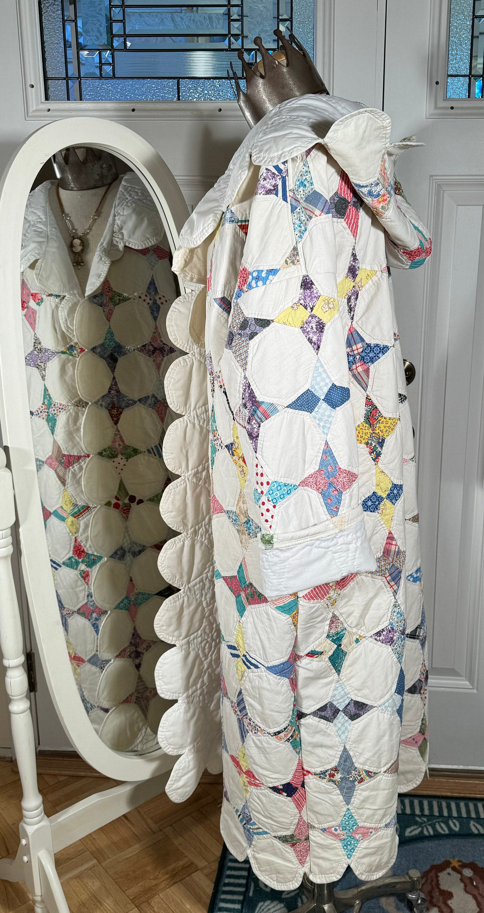 XL Soft ‘hummingbird’ Pattern Patchwork Coat Upcycled From Vintage ...