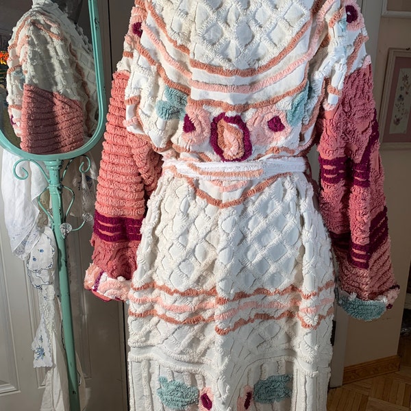 XL plush heavy chenille robe Upcycled from vintage chenille bedspreads