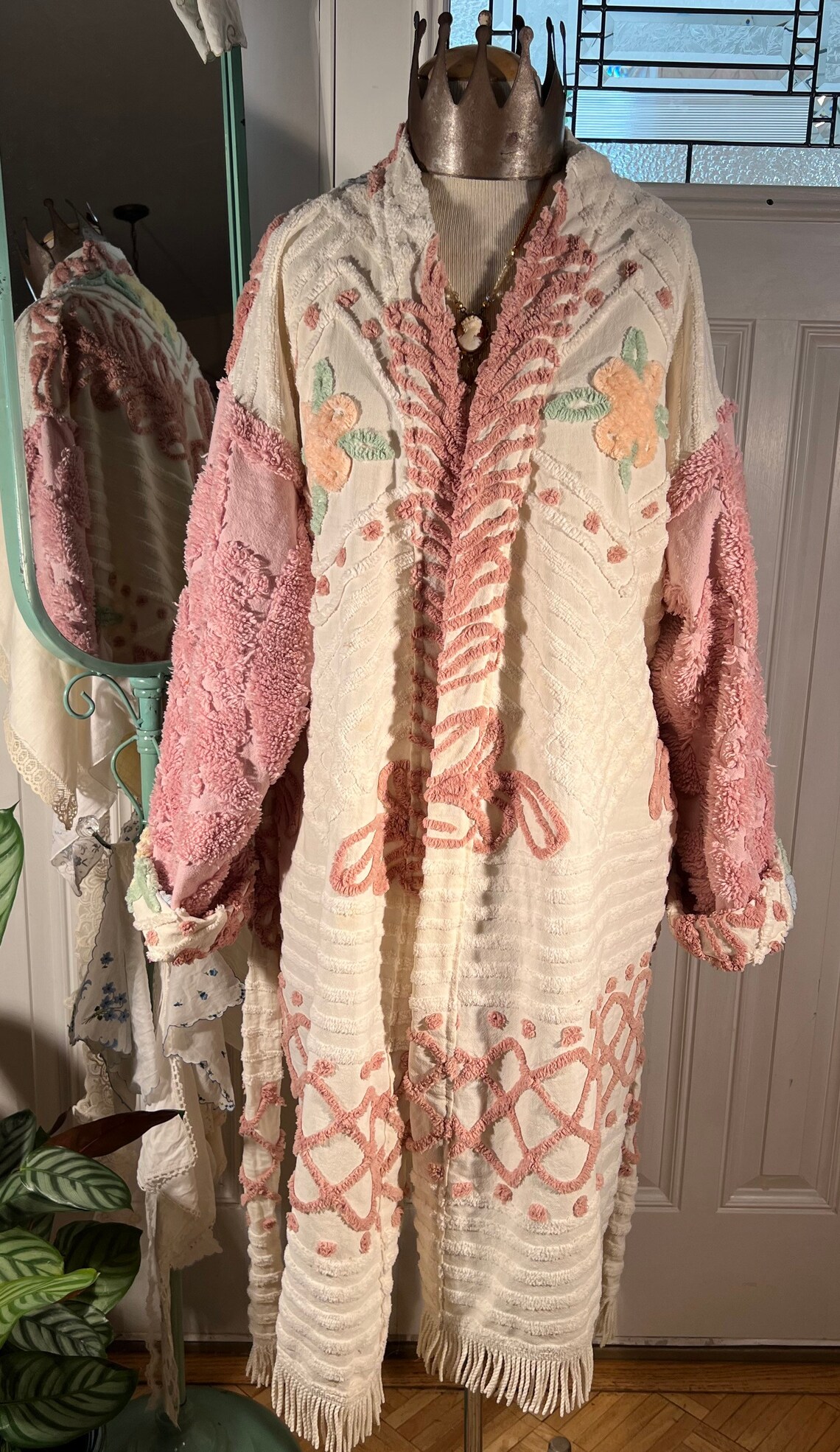 Large Heavy buttery Pink Fringe Chenille Bathrobe Upcycled Etsy