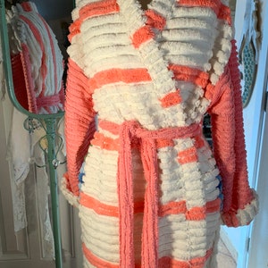 Large super plush vintage chenille bathrobe Upcycled from antique hand tufted chenille bedspread