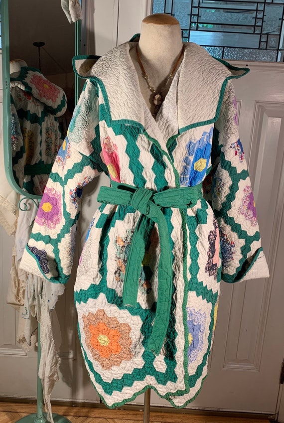 ☆人気☆【LOOM LOOM】☆QUILTING COAT (flower line)☆ XL Heavy Grandmothers Flower Garden Patchwork Quilt Coat
