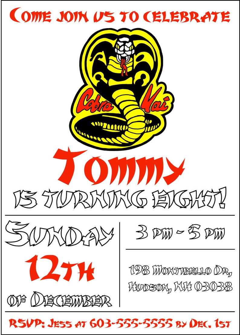 DIGITAL CUSTOM Cobra Kai Printable Editable Birthday - Etsy