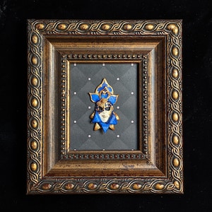 Venezianische Maske - 1:12 jester mask - parti-farbiges Blau und Gold
