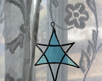 Stained Glass window ornament Blue Hanging Star