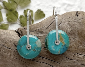 Genuine Turquoise Earrings - Natural Turquoise and Sterling Silver Earrings - Short Drop Turquoise Earrings - Turquoise Jewelry Gift