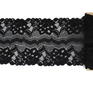 Black Wide Stretch Lace Trim 5-7/8 inches width x 4 yards