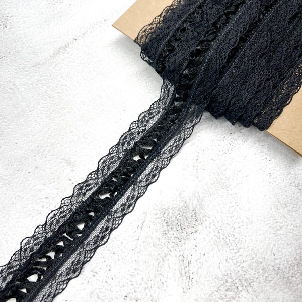 Ribete de corsé negro con cordones, estilo lencería gótica (8 yardas)
