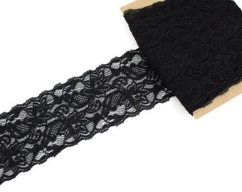 Black Wide Stretch Lace Trim Remnant 3.25 inches width x 8 yards SLT00215