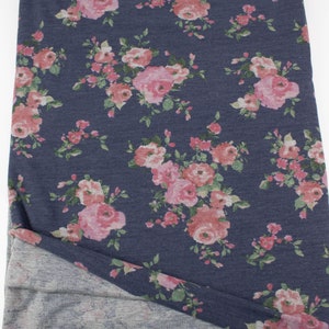 Floral Baby French Terry Knit Fabric: Heather Dark Blue, Blush Pink - 2 Yards