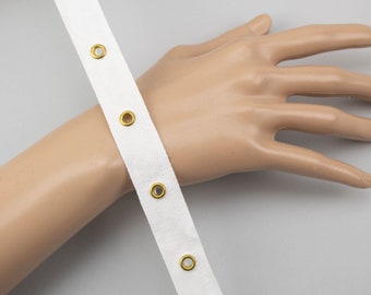 White Grommet Tape with Gold Eyelet Cotton Twill Tape on Trim 5 yards