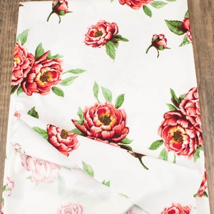 Off White Red Floral Techno Crepe Double Knit Ponte Knit Fabric by the yard PDK00707R