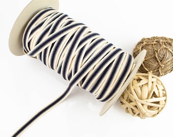Navy Blue Ecru Twill Elastic Trim - 5 Yards, Italy