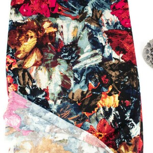 Red and Black Abstract Floral Sweater Knit Fabric by the yard image 1