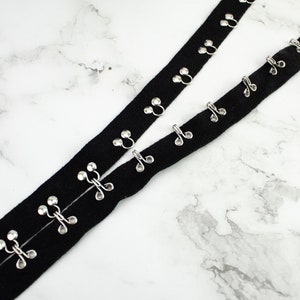 Black Hook and Eye Tape Trim Closure Fastener 1.5 inches width total by the yard