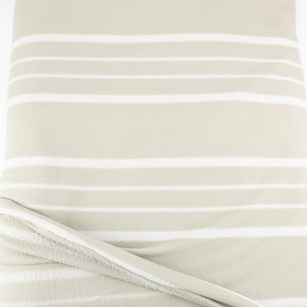 Stone and Off White Stripe Designer Fleece Made in Italy by the yard Extra Wide STK00265