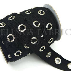 Extra Large Jumbo Black and Nickel Cotton Grommet Tape Eyelet Cotton Twill Tape Trim by the yard ATN00960