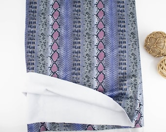 Blue Purple Digital Snake Print Polyester Knit with Fleece Back Fabric by the yard