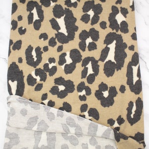 Beige Animal Print Sweater Knit Fleece Like Fabric Remnant 1 yard