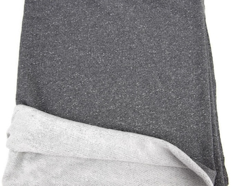 Heather Black Gray Brushed French Terry Fleece Knit Fabric 1 yard 24 inches