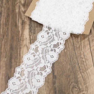 Off White Floral Stretch Lace Trim 3-1/8 inches width x 5.5 yards