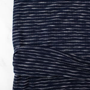 Navy and White Stripe Rib Knit Fabric: Soft Jersey Blend