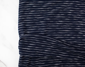 Navy and White Heather Stripe Rib Knit Fabric by the yard PDK00783R