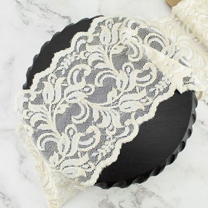 Cream Stretch Lace Trim Remnant 5.75 inches width x 1.5 yards